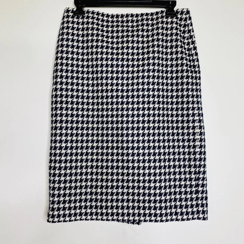 Talbots Houndstooth Plaid Navy & White Straight Pencil Woven Skirt Size 4 Small - Image 3