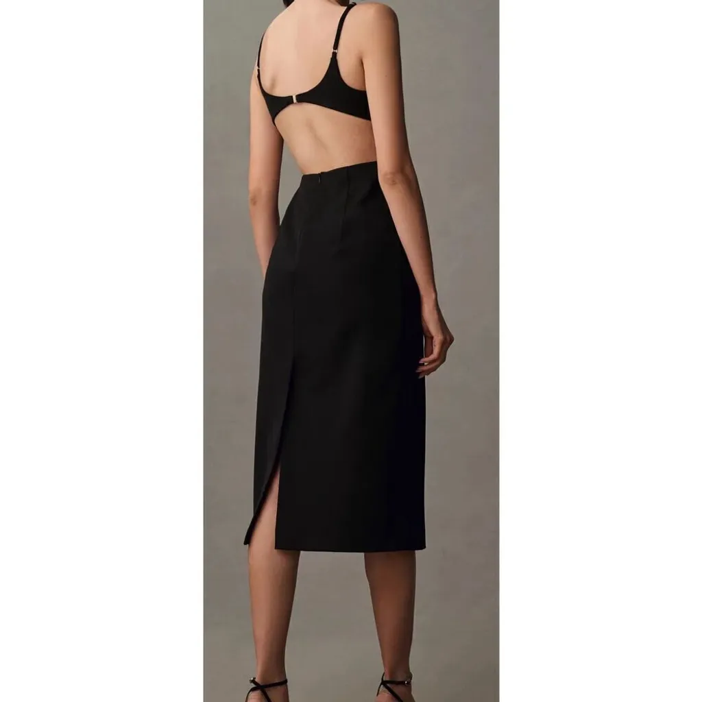 Anthropologie Chic Black Sexy Scoop-Neck Midi Party Dress 4 - Image 3