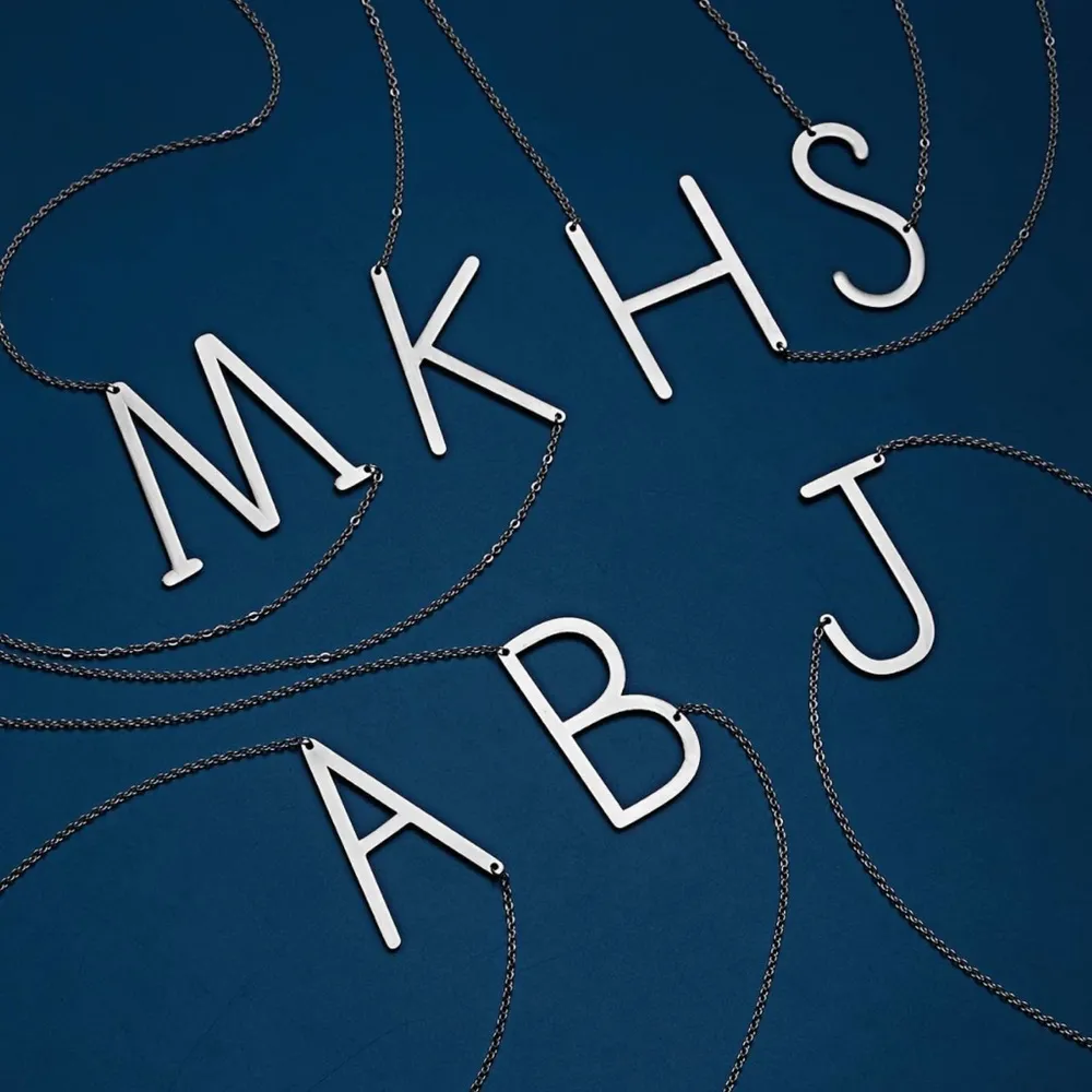 Silver Initial Stainless Steel Pendant Necklace Letters A - Image 4