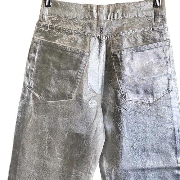Zara mid‎ rise boyfriend  jeans metallic silver jeans size 4 NWOT - Image 7
