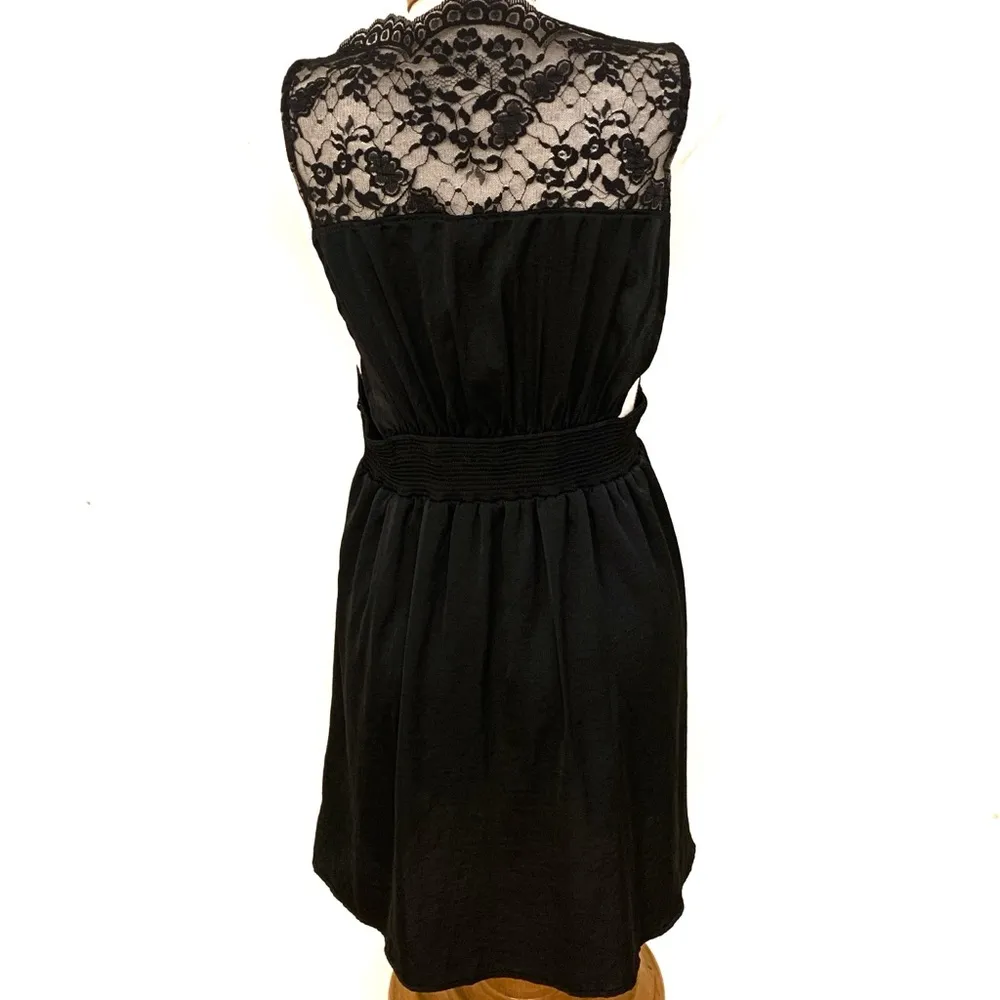 Free People Black Lace Detail Sexy Low Cut Sides Scalloped Neckline Dress - Image 5