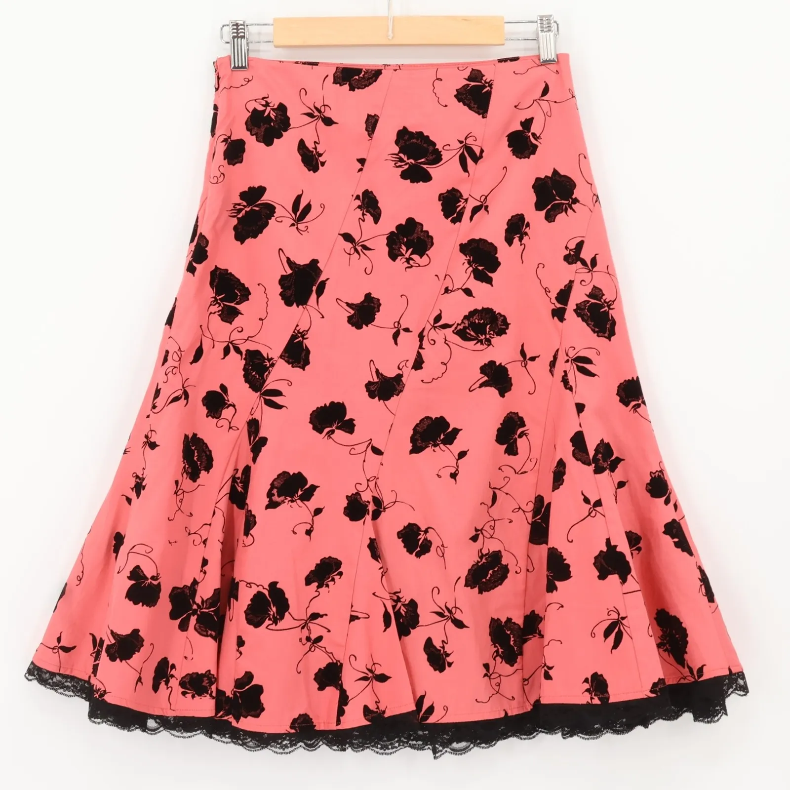 Anthropologie Odille Y2K Rockabilly Floral Skirt Pink Black Lace Retro Size 2 - Image 5