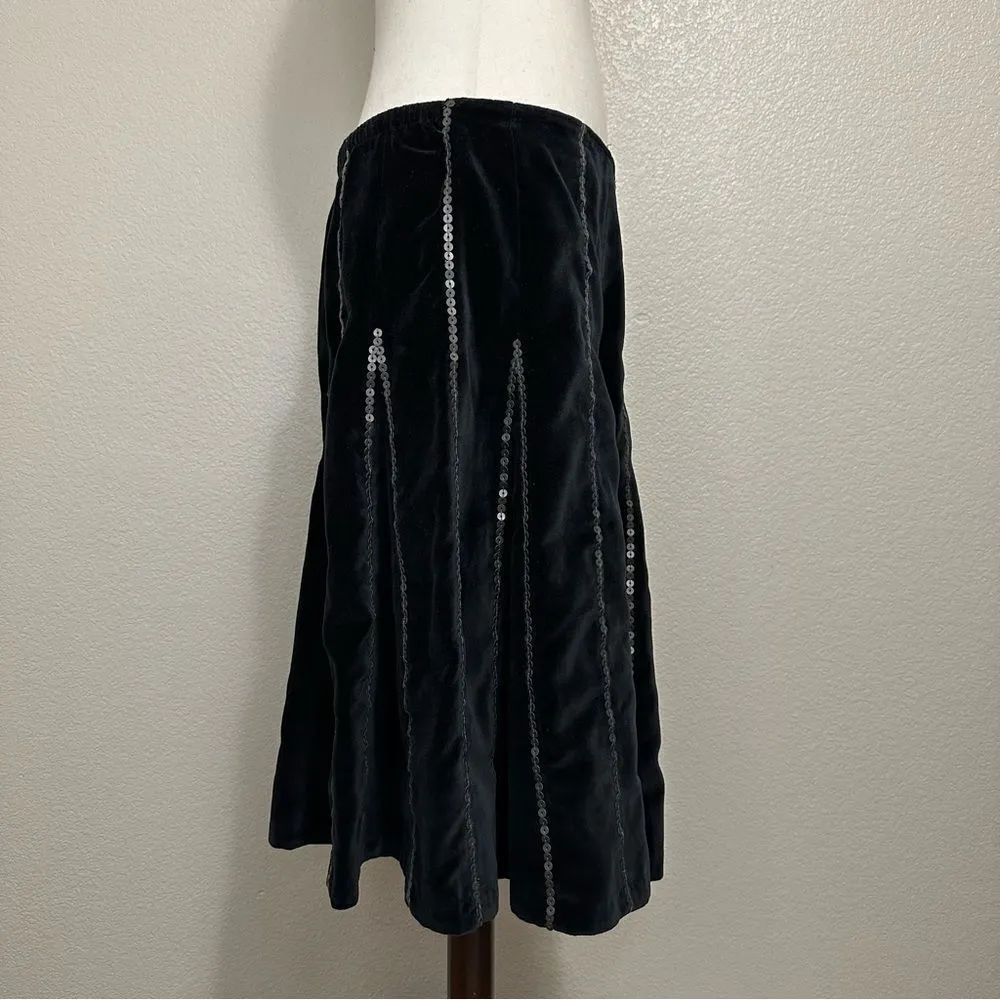 NWOT Soft Surroundings Black Velvet Sequins A-Line Flare Skirt - Image 5