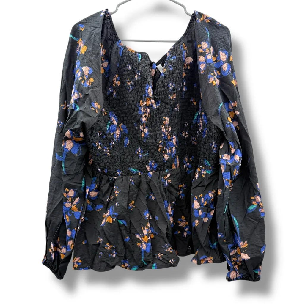 Ava & Viv‎ Black Multicolor Floral Long Sleeve Smocked Peplum Top Sz 1X NEW - Image 4