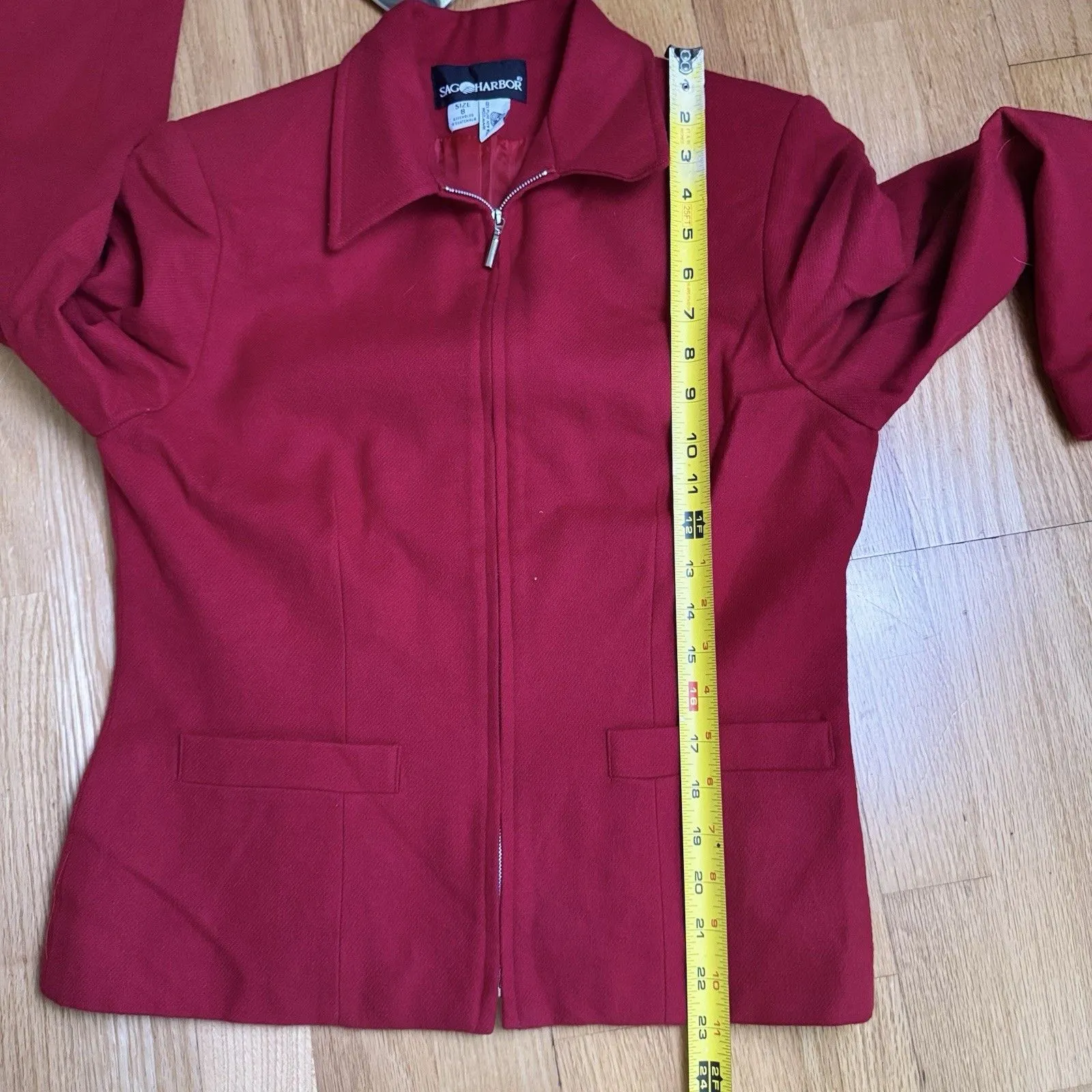 Sag Harbor Women’s 100% Wool Full Zip Lined Blazer Red Sz 8 Shoulder Pads VTG - Image 8