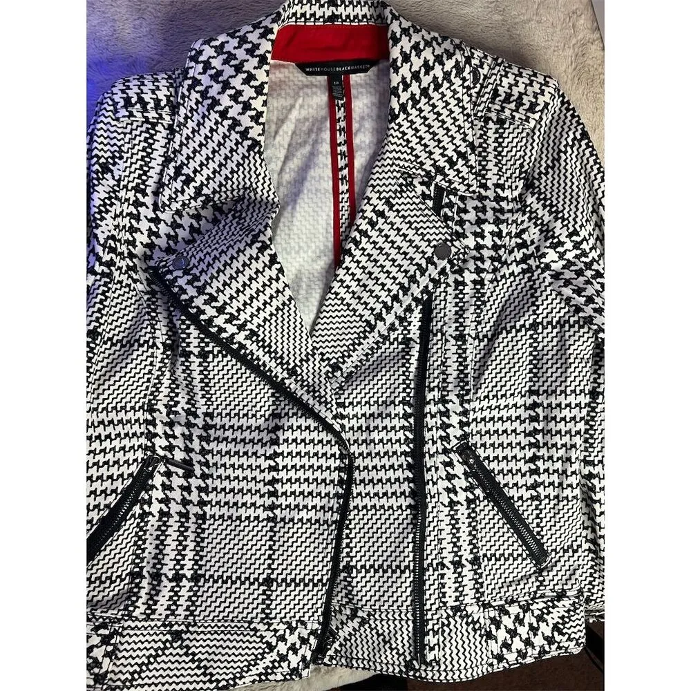 White House Black Market Women's Houndstooth Moto Jacket Size 10 Multico… - Image 8