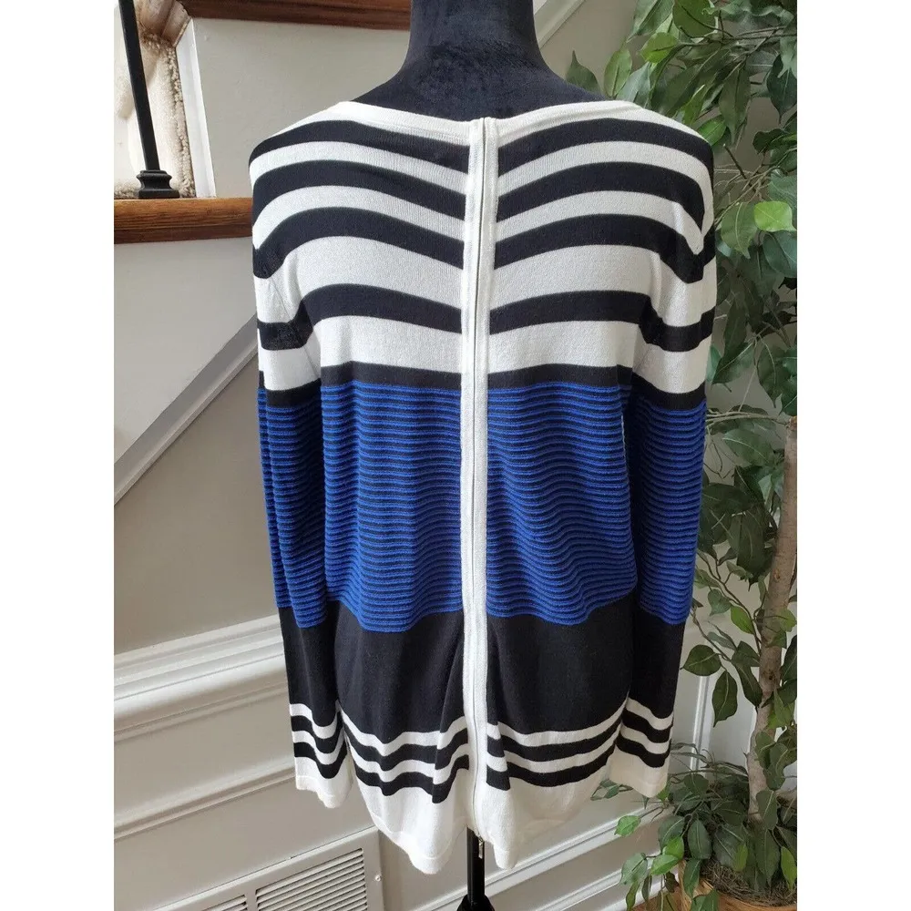 Peck & Peck Womens Multicolor Striped Long Sleeve Round Neck Blouse Top Medium - Image 6