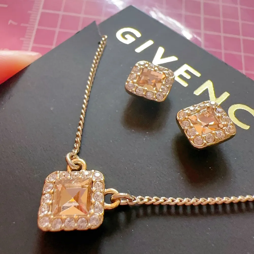 Givenchy square diamond paved stud earrings & necklace set - Image 2