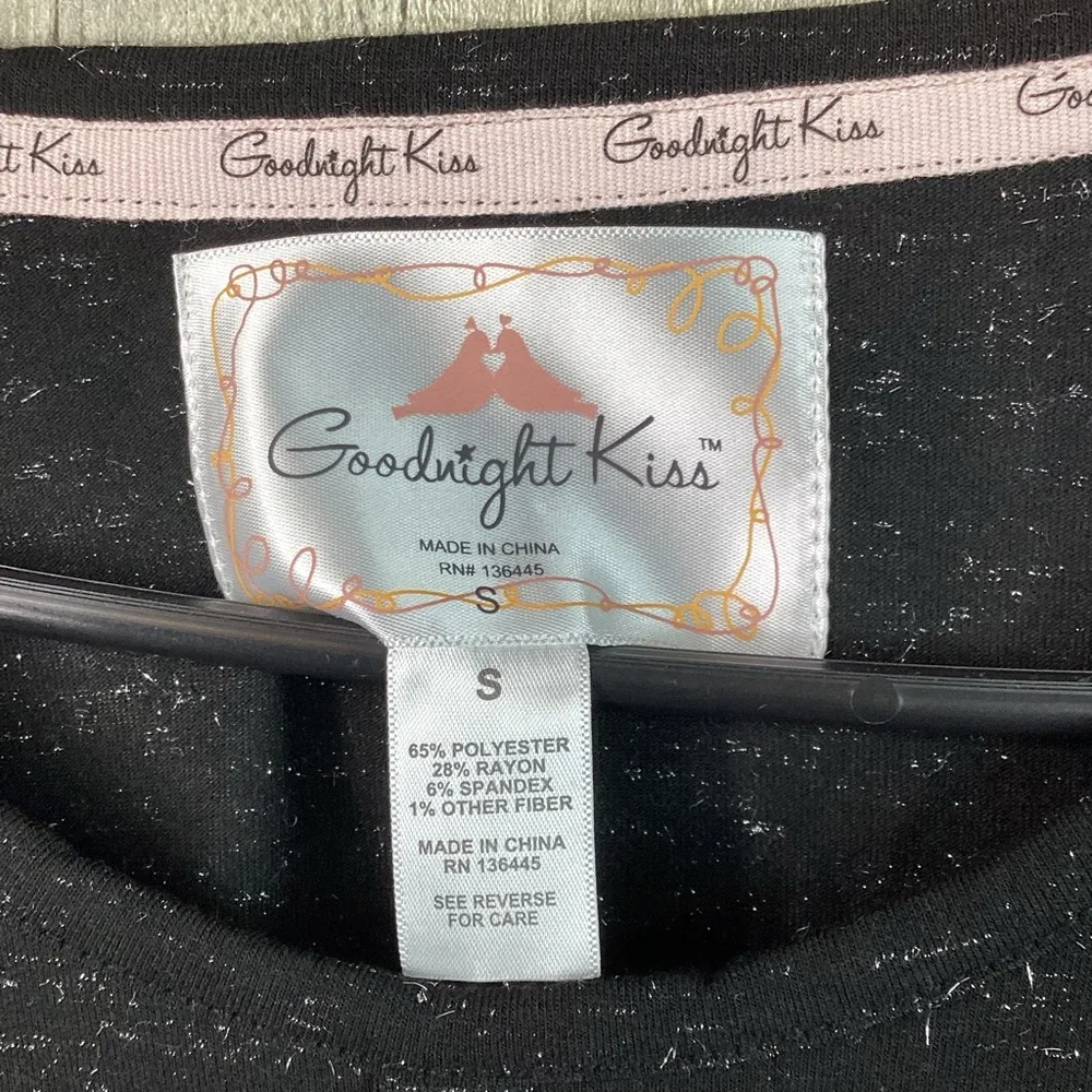 Goodnight Kiss Size Small 3/4 Sleeve Crewneck Sleep Top Black & Silver M… - Image 5