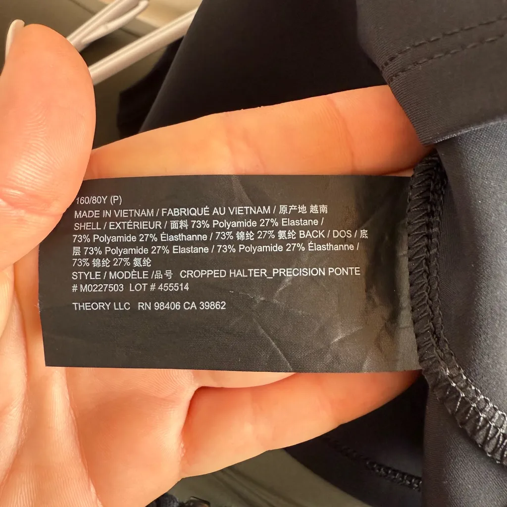 Theory Cropped Halter Tank in Precision Ponte Size P - Image 4