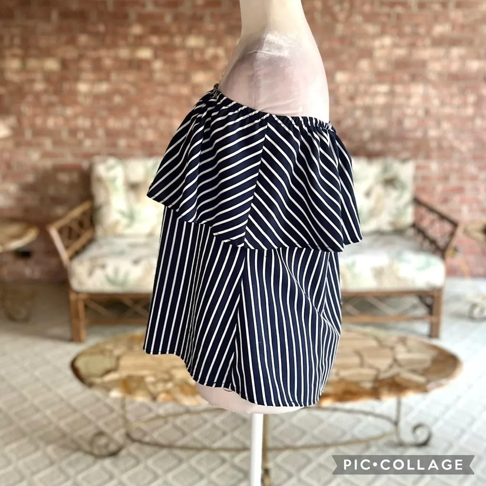 Sherosa Top Off the Shoulder Striped Flounce Blue M Boho Chic Party Nautical Mod Size M - Image 7