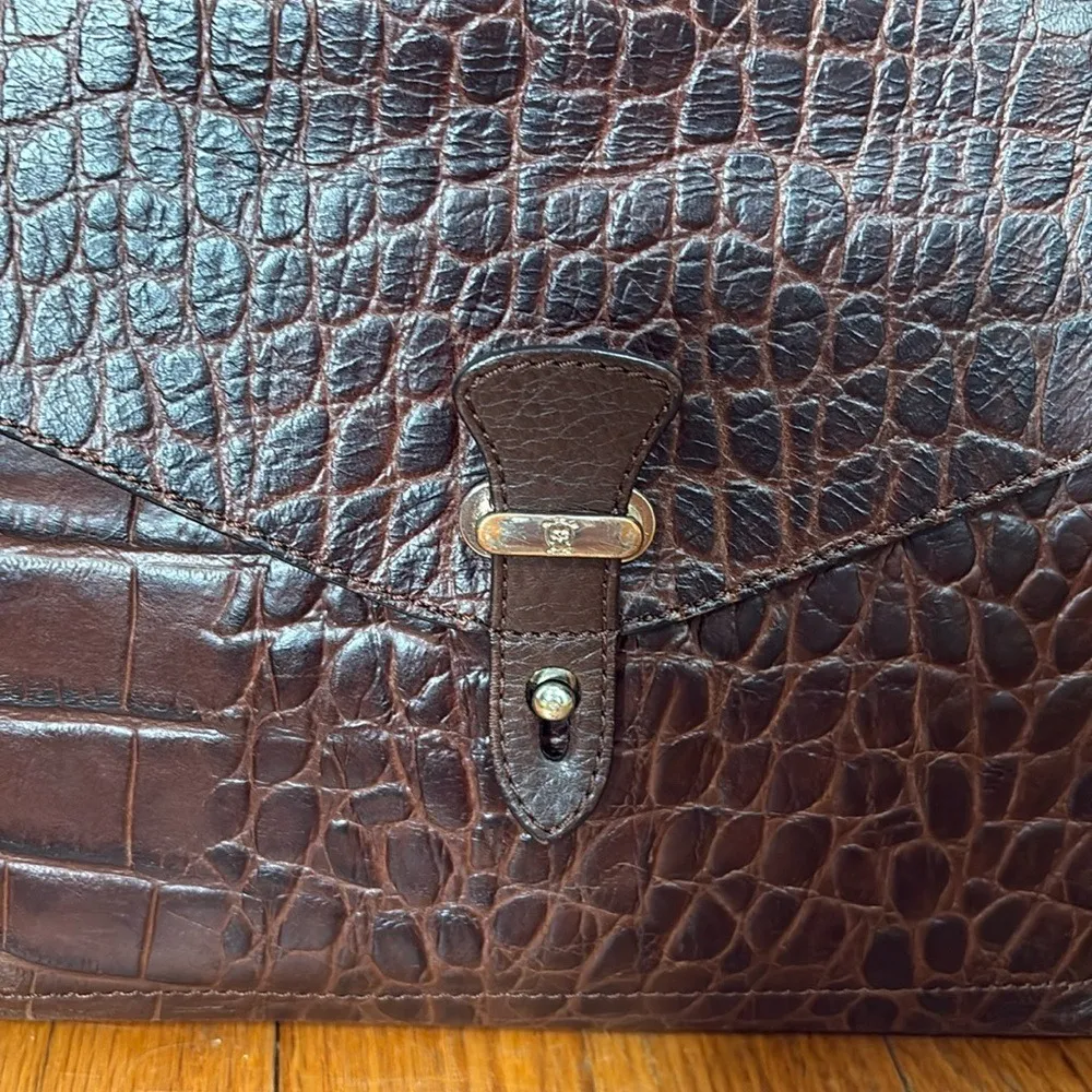 Massimo Dutti Cinch Closure Leather Shoulder Bag‎ Crocodile Texture Brown - Image 3