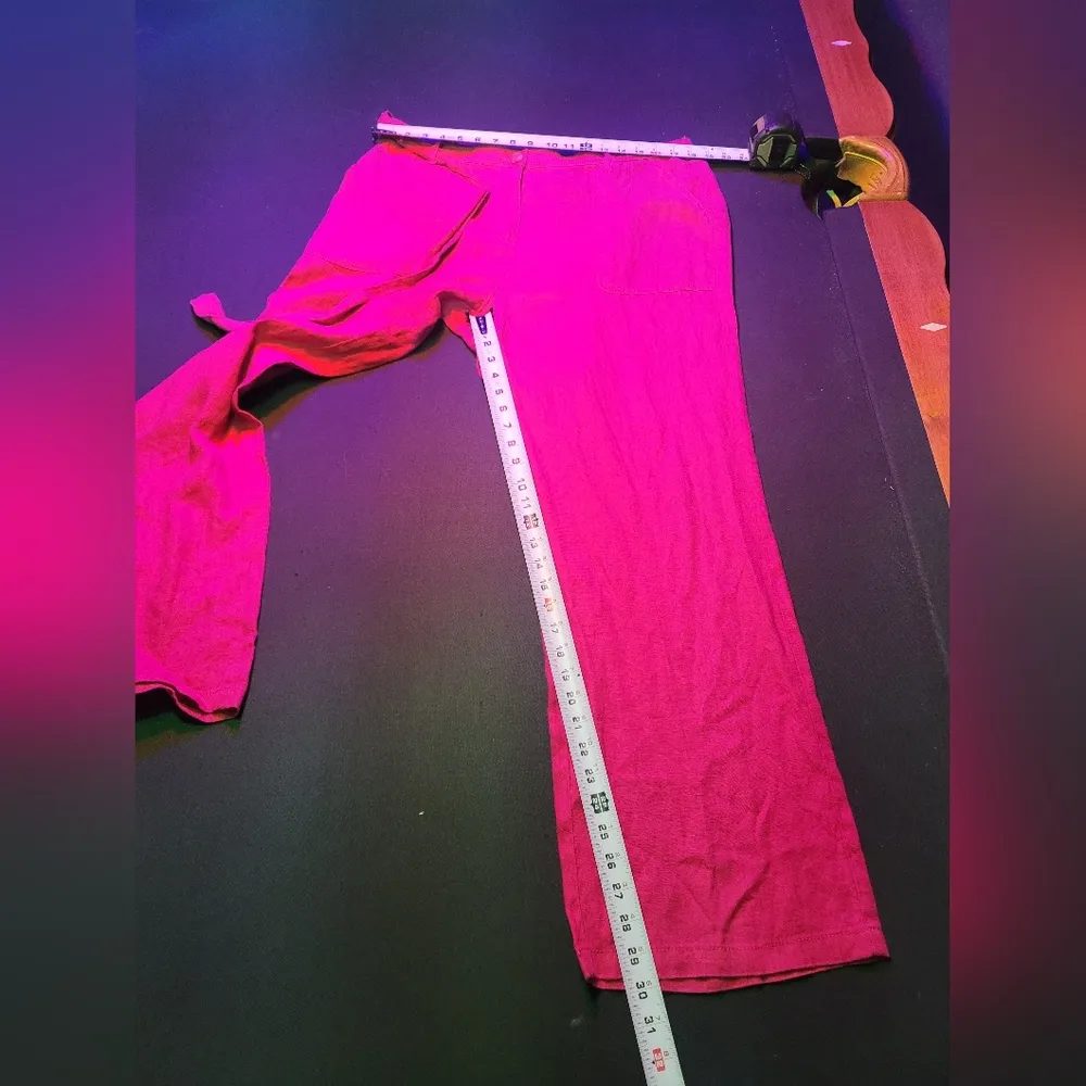 M&S Collection Women Pink 100% Linen Mid Rise Pull On Wide Legs Regular Pants 18 - Image 12