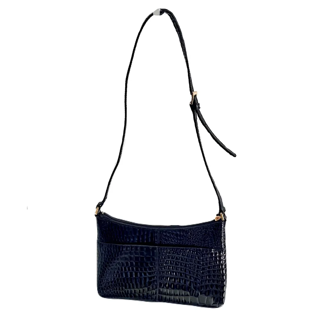 Vintage Etienne Aigner Black Shiny Croc Embossed Leather Shoulder Bag - Image 3