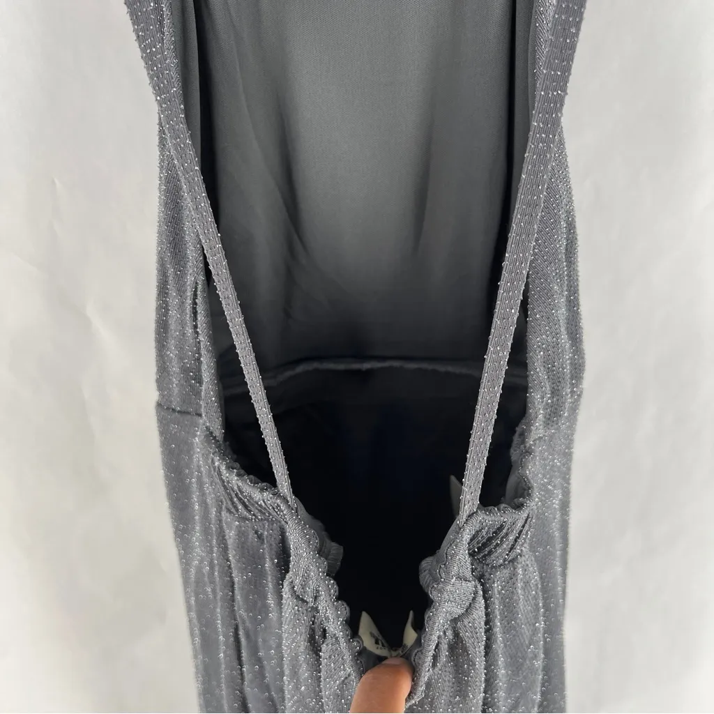 Show Me Your MuMu Gray Metallic Silver High Neck Cinched Empire Backless Dress S - Image 9