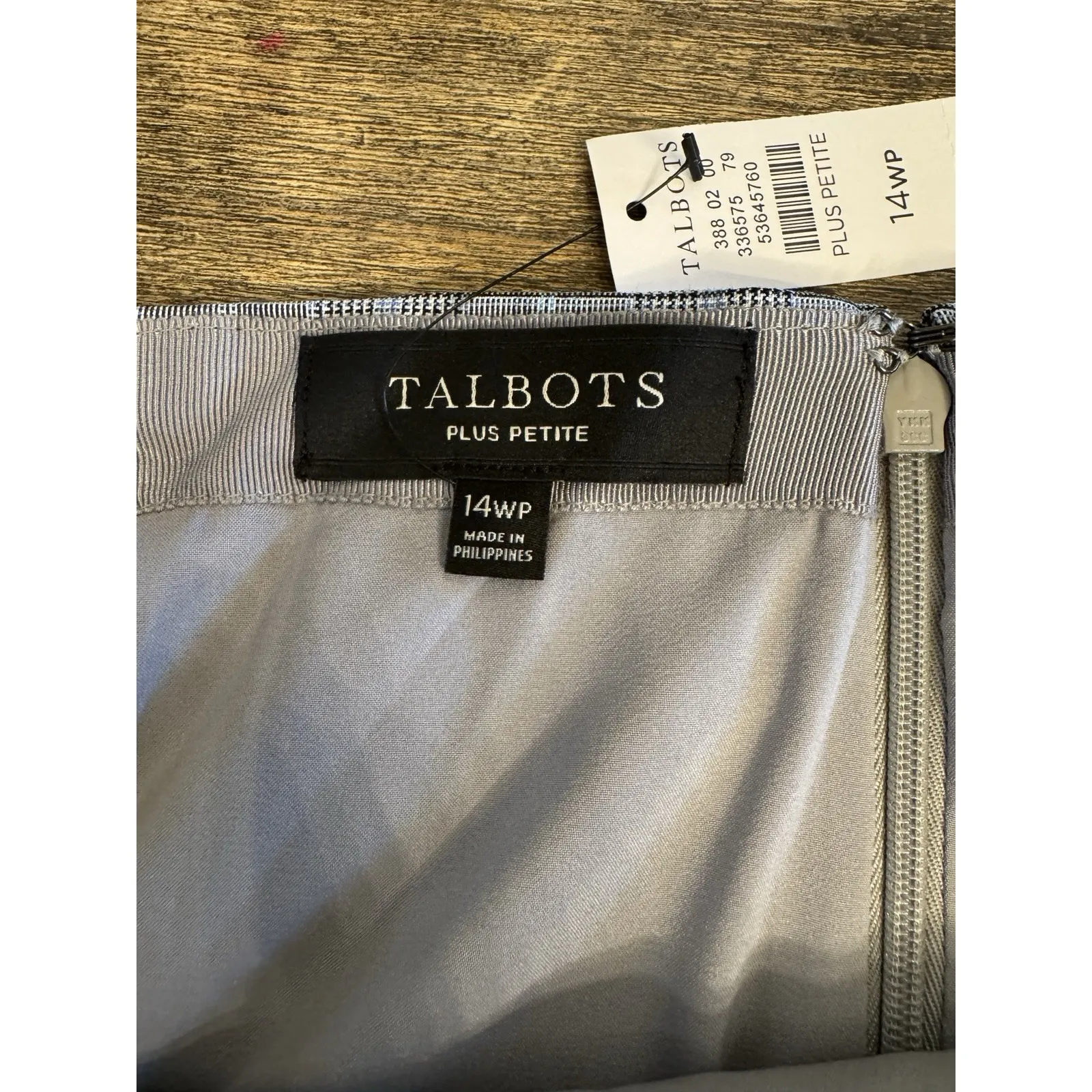 Talbots‎ Women's Gray Plaid Blazer & Skirt Suit Set Size 14WP Blue Gray Plaid - Image 8