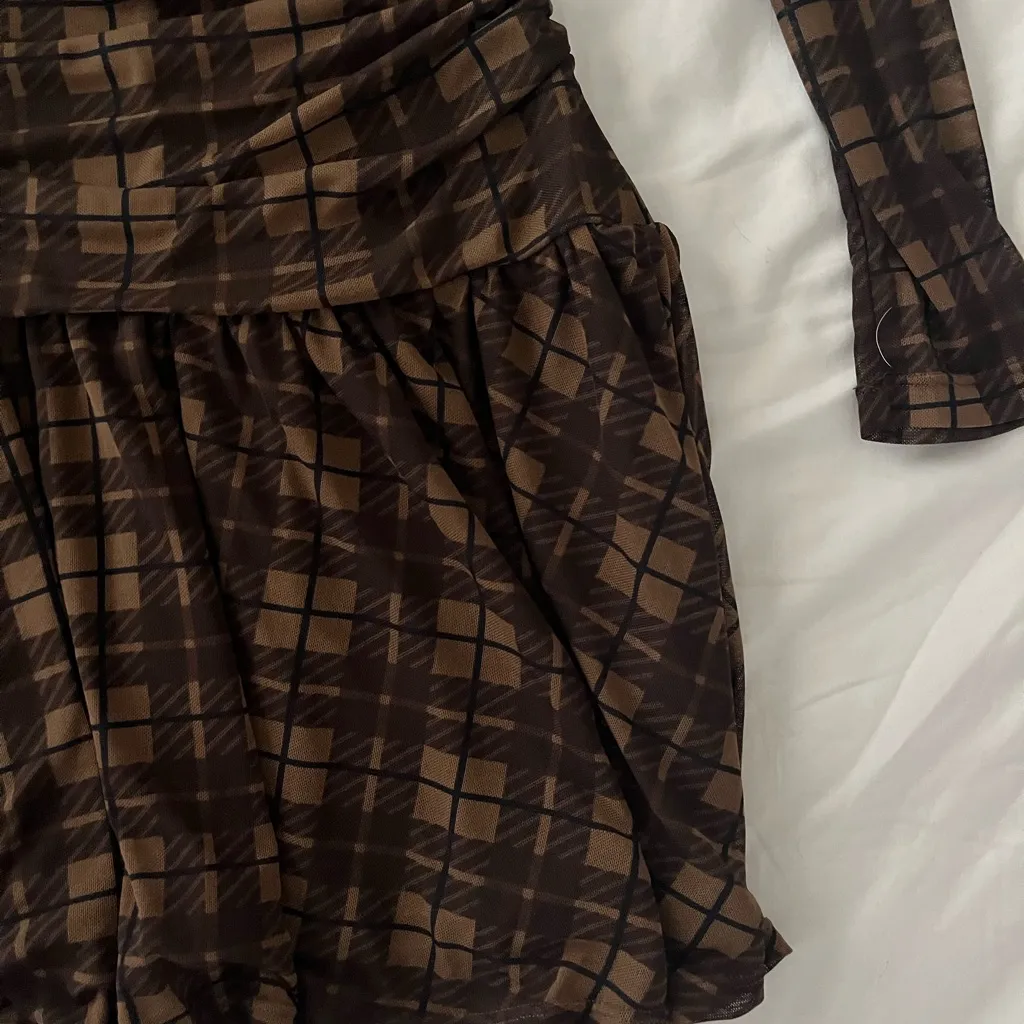 NWT Cupshe Brown Plaid Mini Dress - Image 4