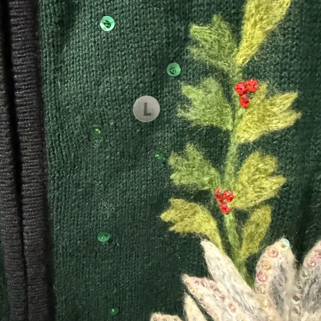 Tiara International‎ Christmas Collection Sweater Poinsettia Y2K Knit NWOT Sz L Green Size L - Image 5
