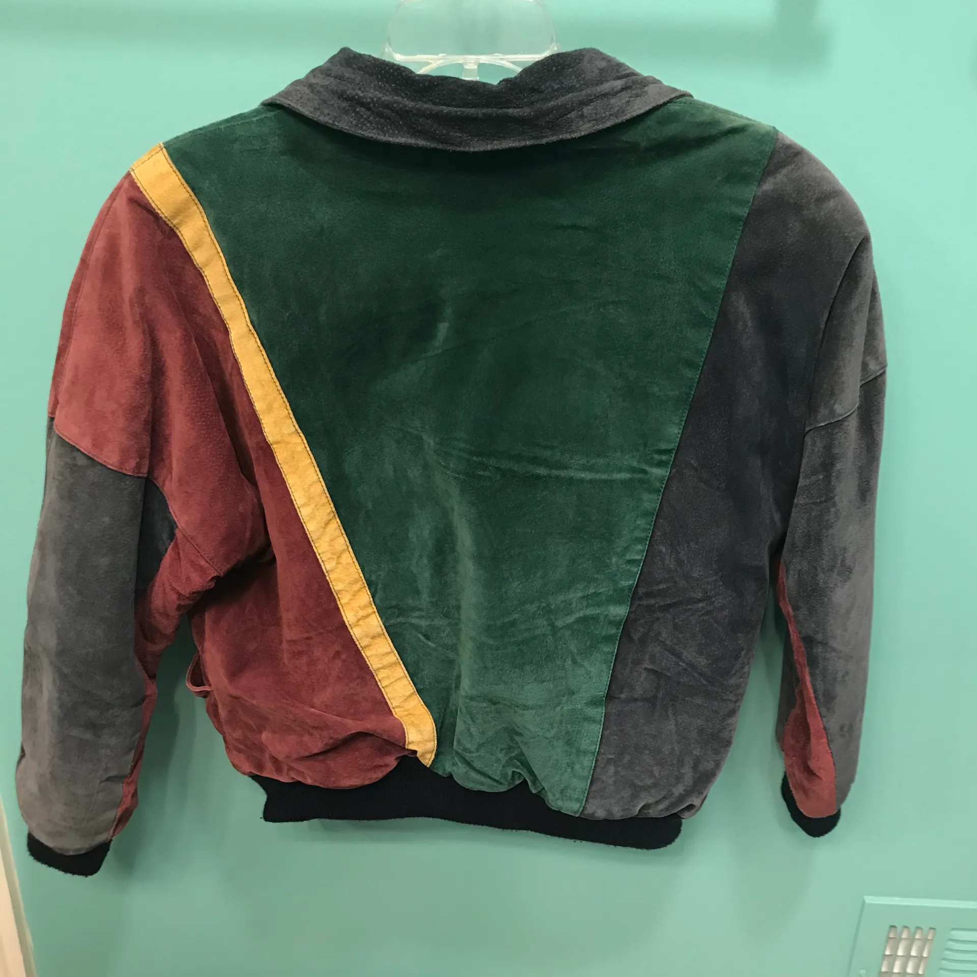 Marsh Landing Vintage Leather Colorblock Bomber Jacket - Image 4