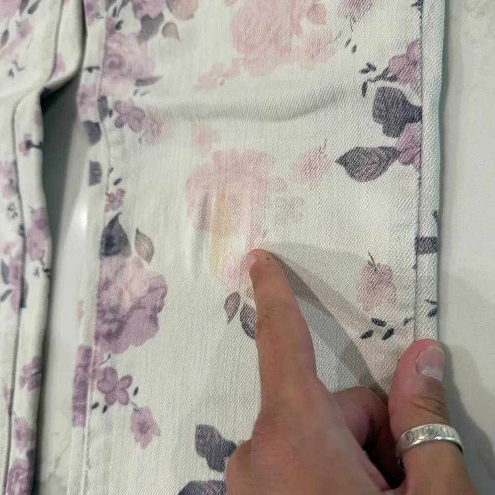 Vintage Y2K American Eagle Floral Boho Skinny Denim Jeans Women's 8 Long Cream - Image 4