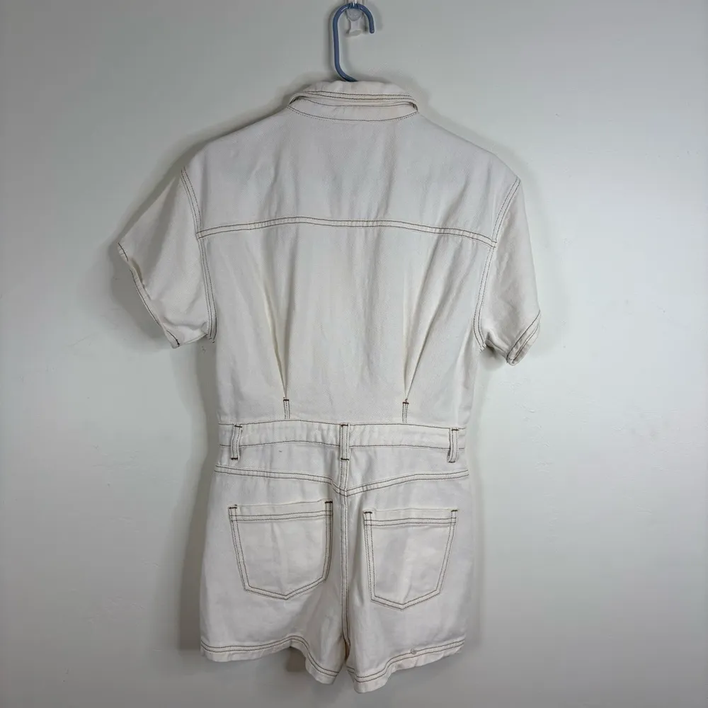 Le Lis Ivory White Denim Button Down Romper Size Small - Image 4