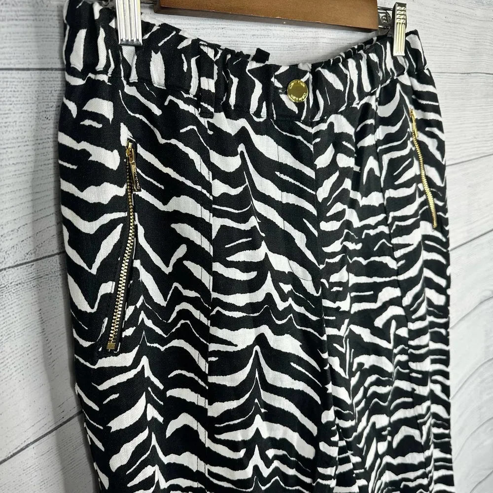 Calvin Klein Womens size XS Zebra Print 100% Linen Cropped Pants Black White NEW - Image 5