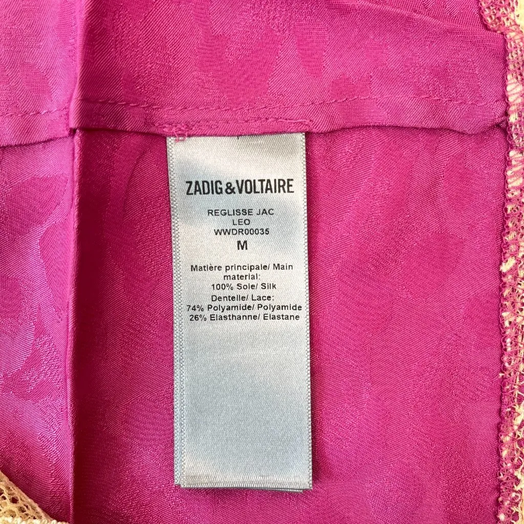 $498 ZADIG&VOLTAIRE Reglisse Silk Lace Pink Mini Dress Size M - Image 9