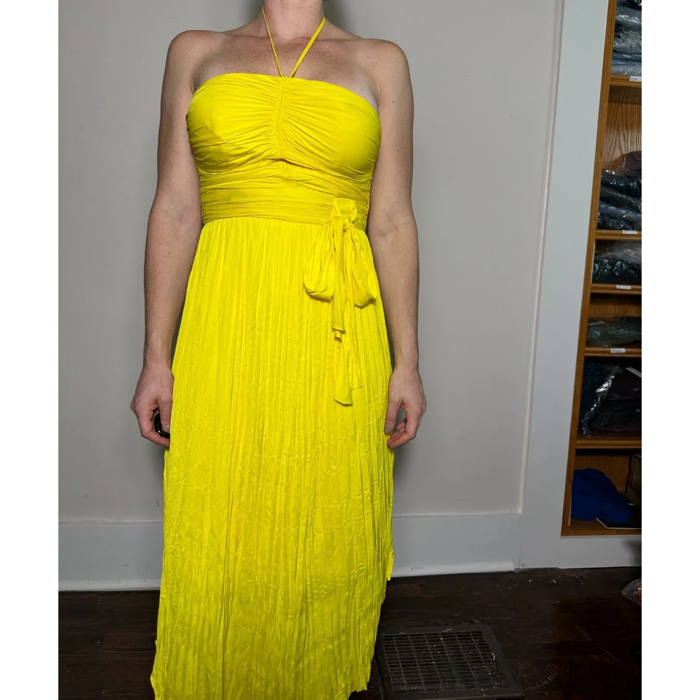 White House Black Market Strapless Pleated Tie Waist Midi Dress Size 6 NWT - Image 4