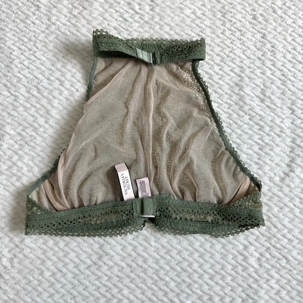 Victorias Secret Halter Bralette Bra Shortie Set S Green Floral Fairy Cottage - Image 6