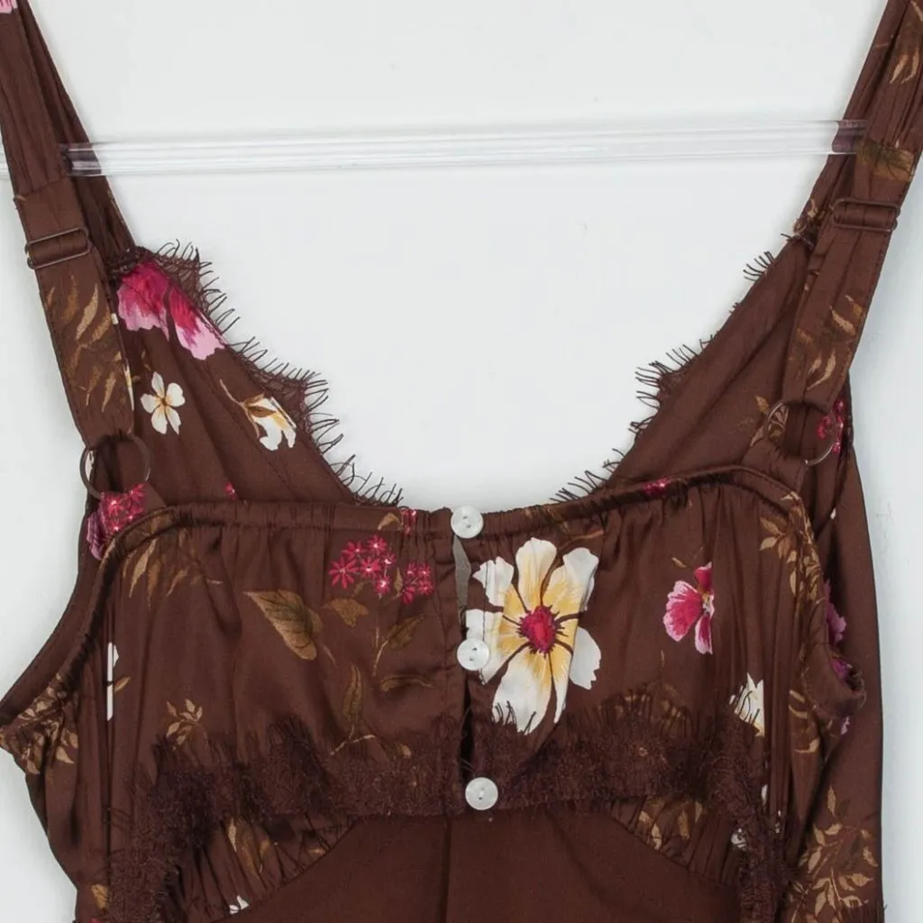 Old Navy Womens Babydoll Lace Floral Satin Midi Slip‎ Dress Size M Open Back Y2K - Image 10