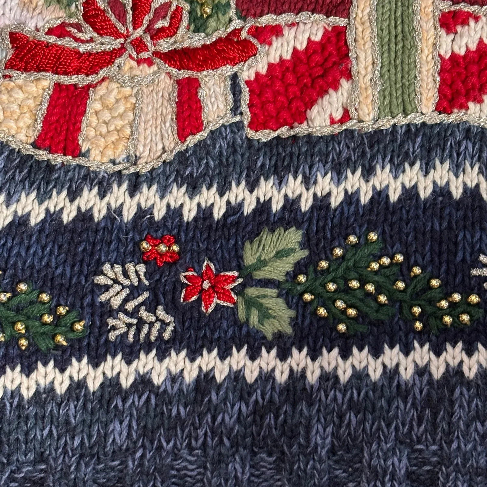 Vintage Tiara International Snowman Christmas Sweater Blue Knit Pullover Large - Image 12