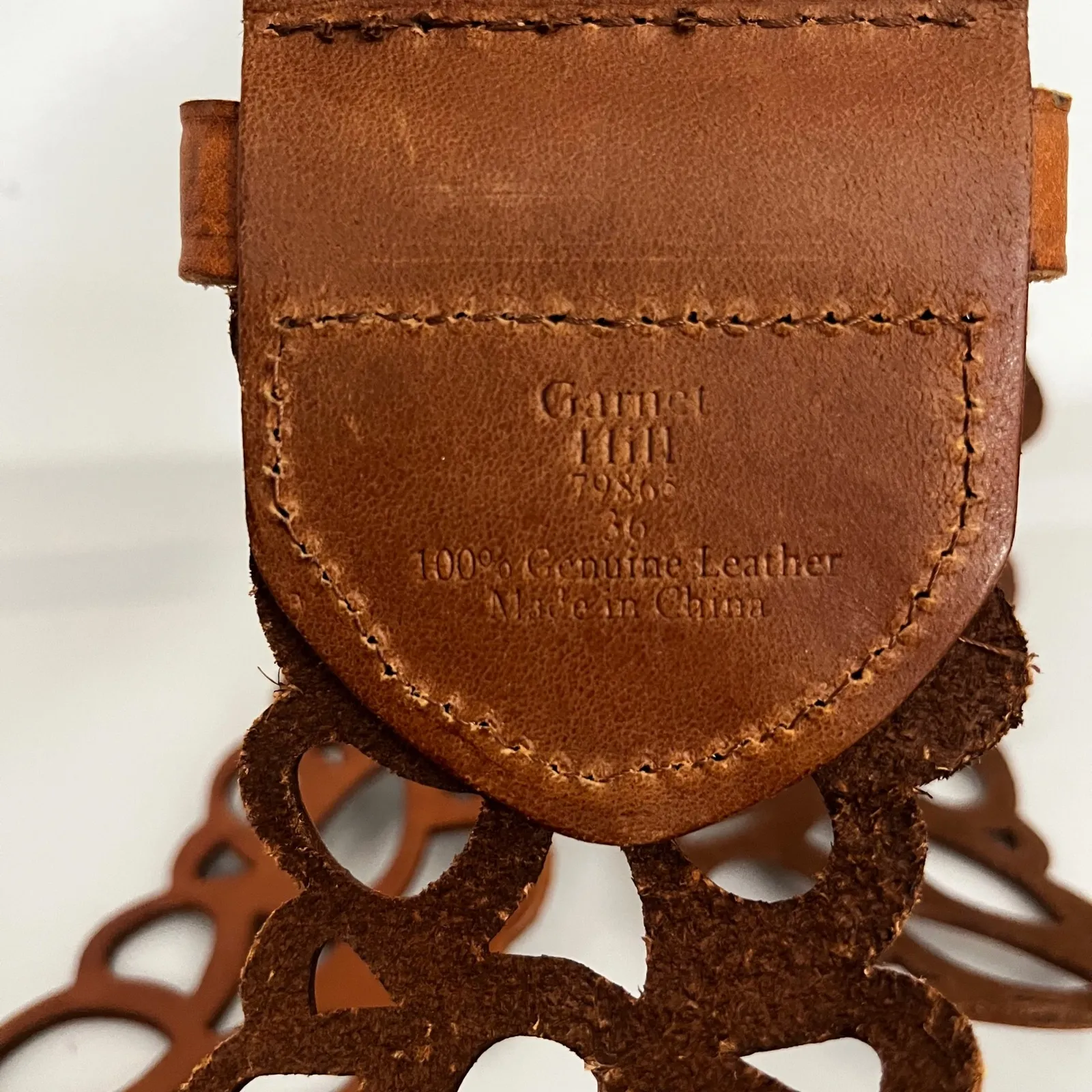 Garnet Hill Boho Western Hippie Leather Floral Wide Belt Size 36 Brass Buckle - Image 4