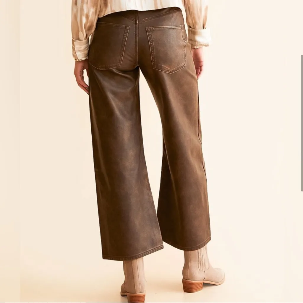 Free People Misha Faux Leather Jeans In Rusty/Brown NWT $128 - Image 3