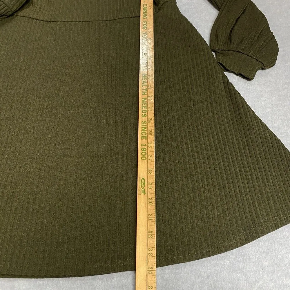 Women's Long Sleeve Medium Olive Green Midi Sweater Dress Ribbed High Waist - Image 9