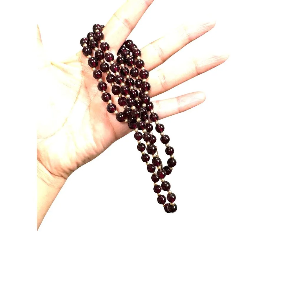 Vintage 30" L GARNET NECKLACE 14KT GOLD BEAD ACCENT heavy classic timeless Red - Image 12