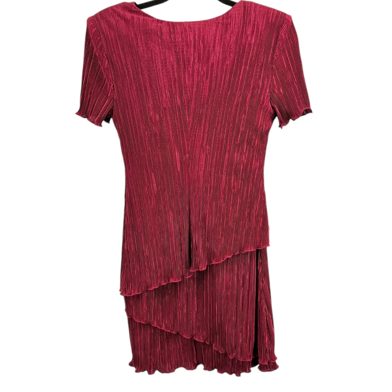 Connected Apparel Petite 4P Merlot Stretch Crepe Layered Dress V-Neck - Image 3