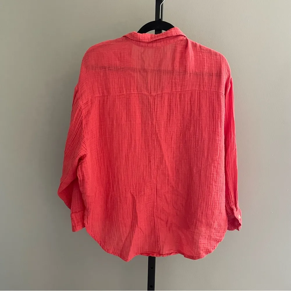 Urban Outfitters Out From Under Pink Gauzy Cotton Button Up Shirt Size Small - Image 2
