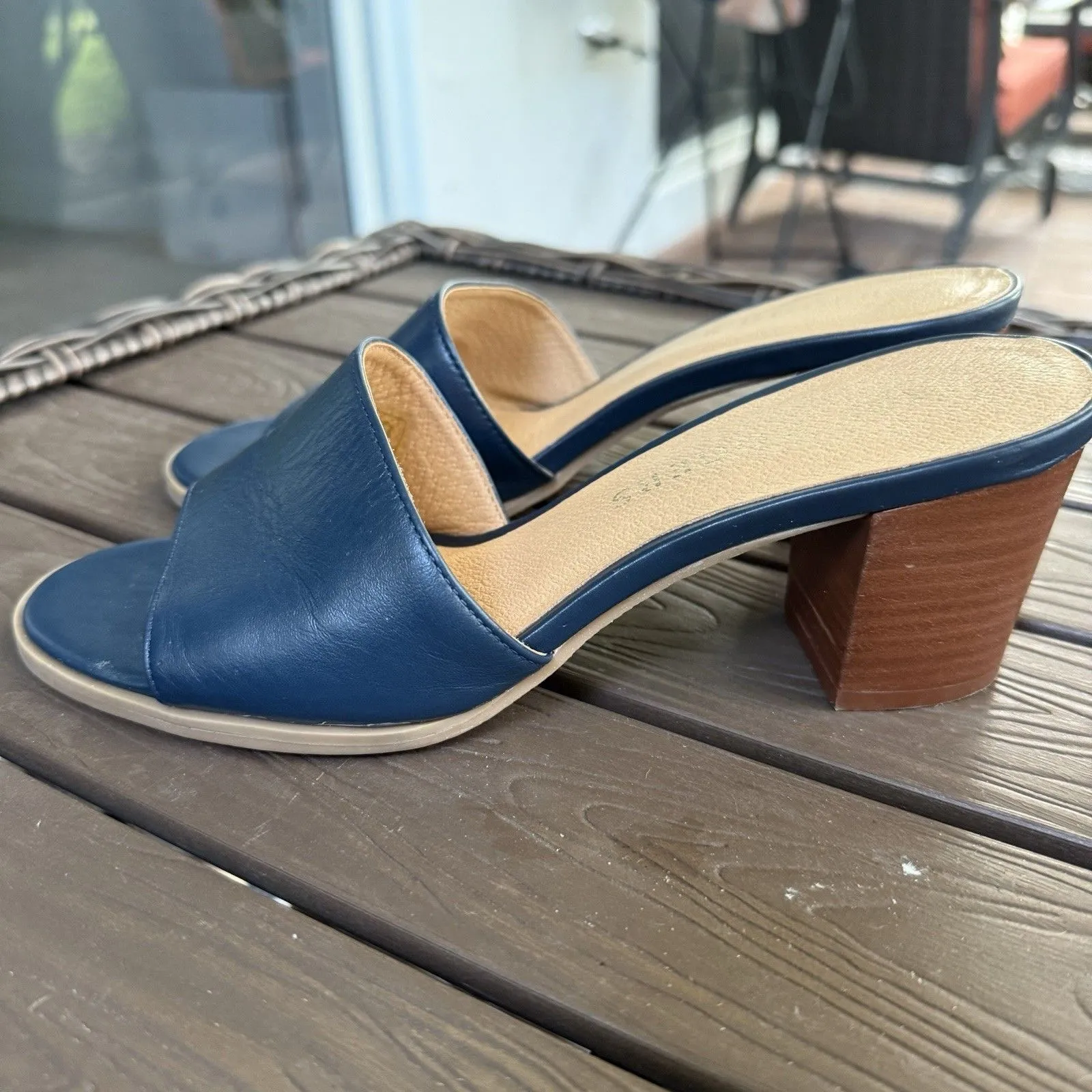 Jack Rogers Blue Leather Block Heel Mule Sandal 7 - Image 6