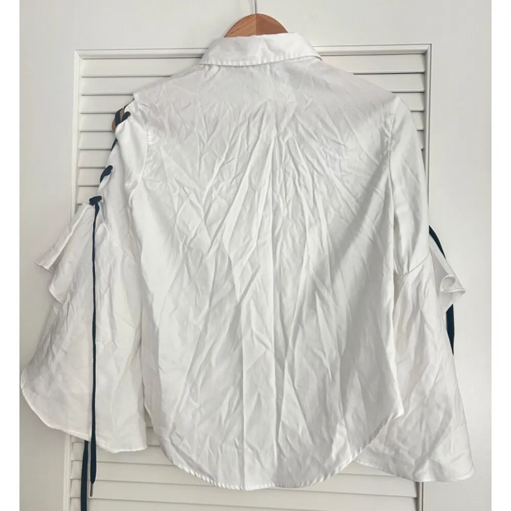 JONATHAN SIMKHAI White Lace Up Bell Sleeve Tier Polin Shirt S Business Office - Image 7