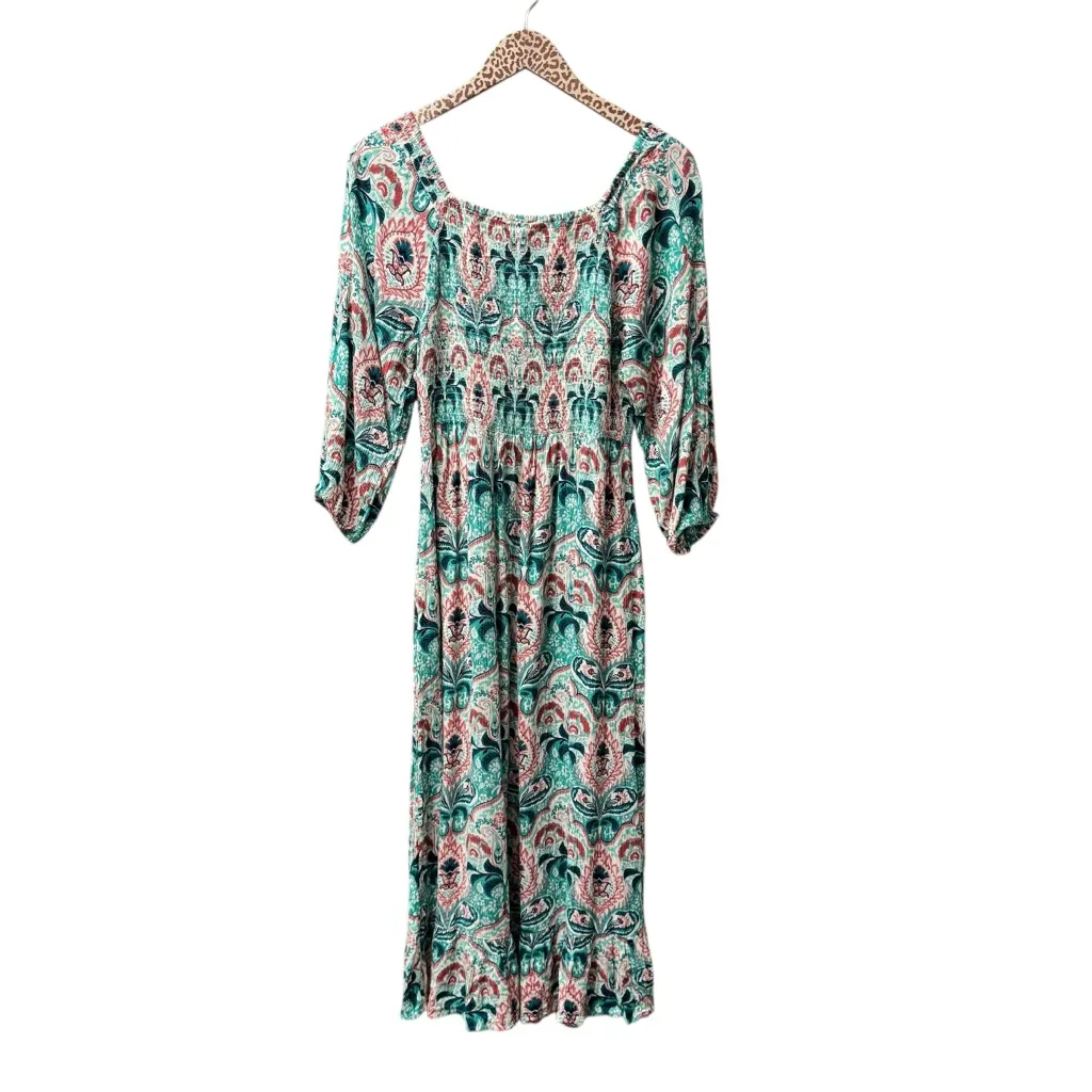 Fat Face Adele Mirrored Paisley 3/4 Sleeve Smocked Square Neck Midi Dress 8 Blue - Image 5