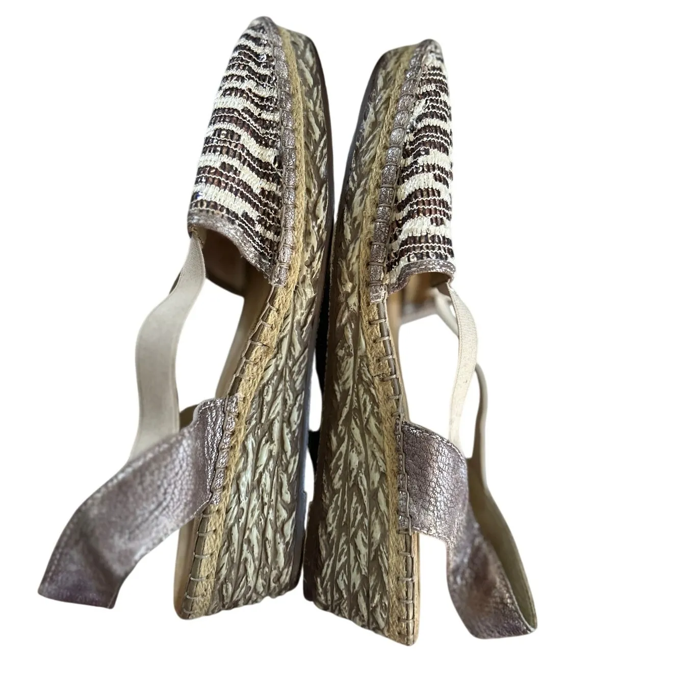 Rieker Taupe Brown & Tan Sparkle Leather & Plastic Espadrille Comfort Wedge Size 8 - Image 2