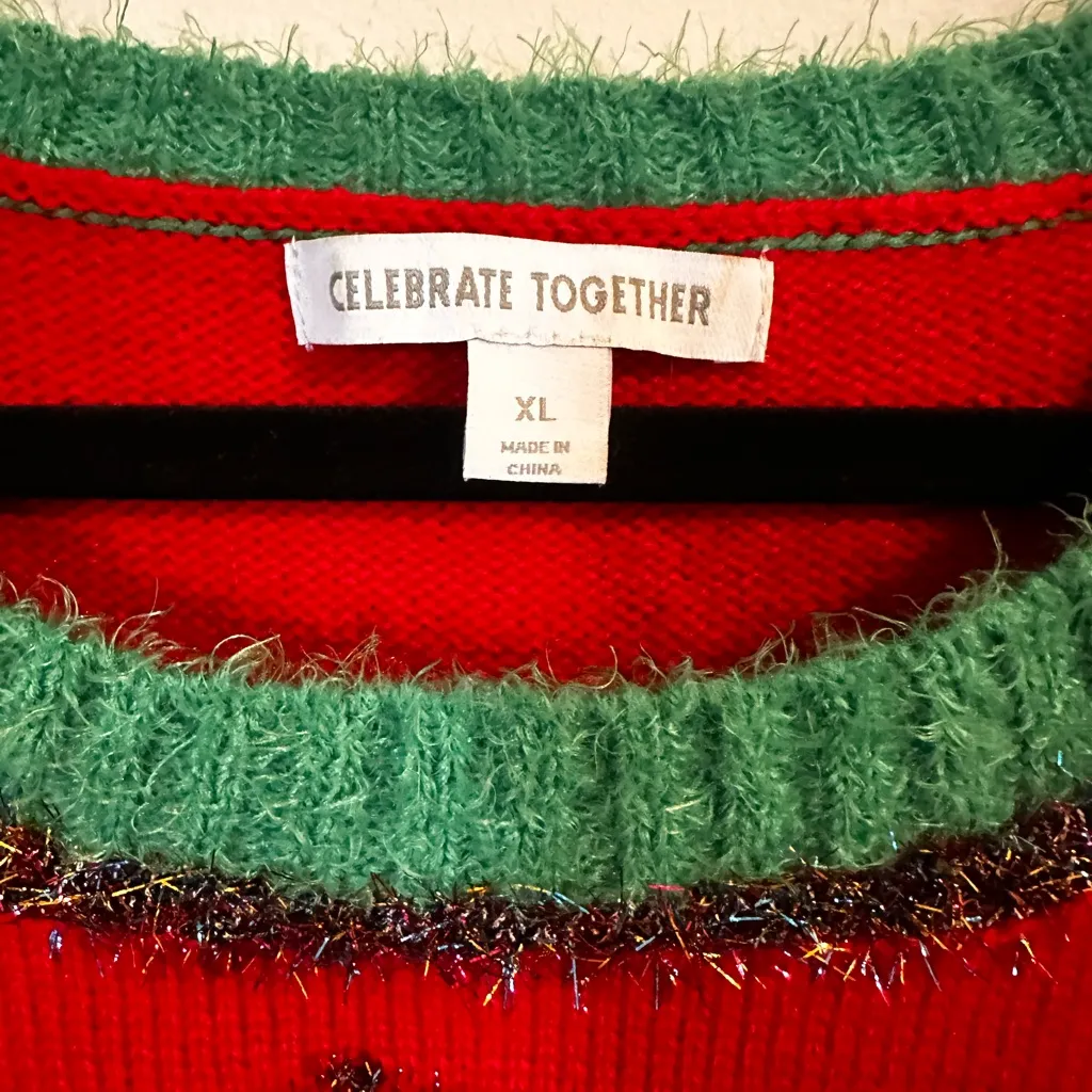 Festive Red Christmas Sweater Dress with Tree Design Size XL - Image 2