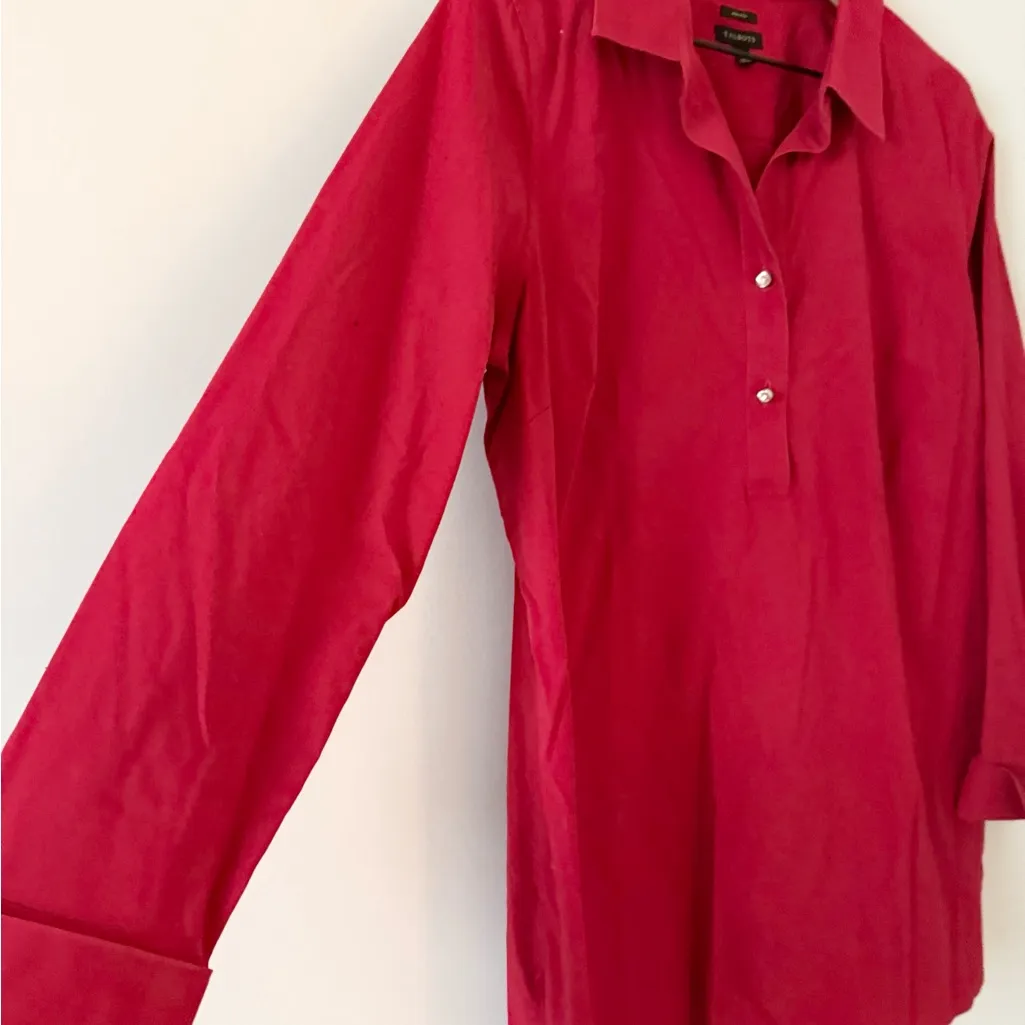 Talbots Quarter Button Front Shirt with Rhinestone Buttons in Red Size 10 - Image 2
