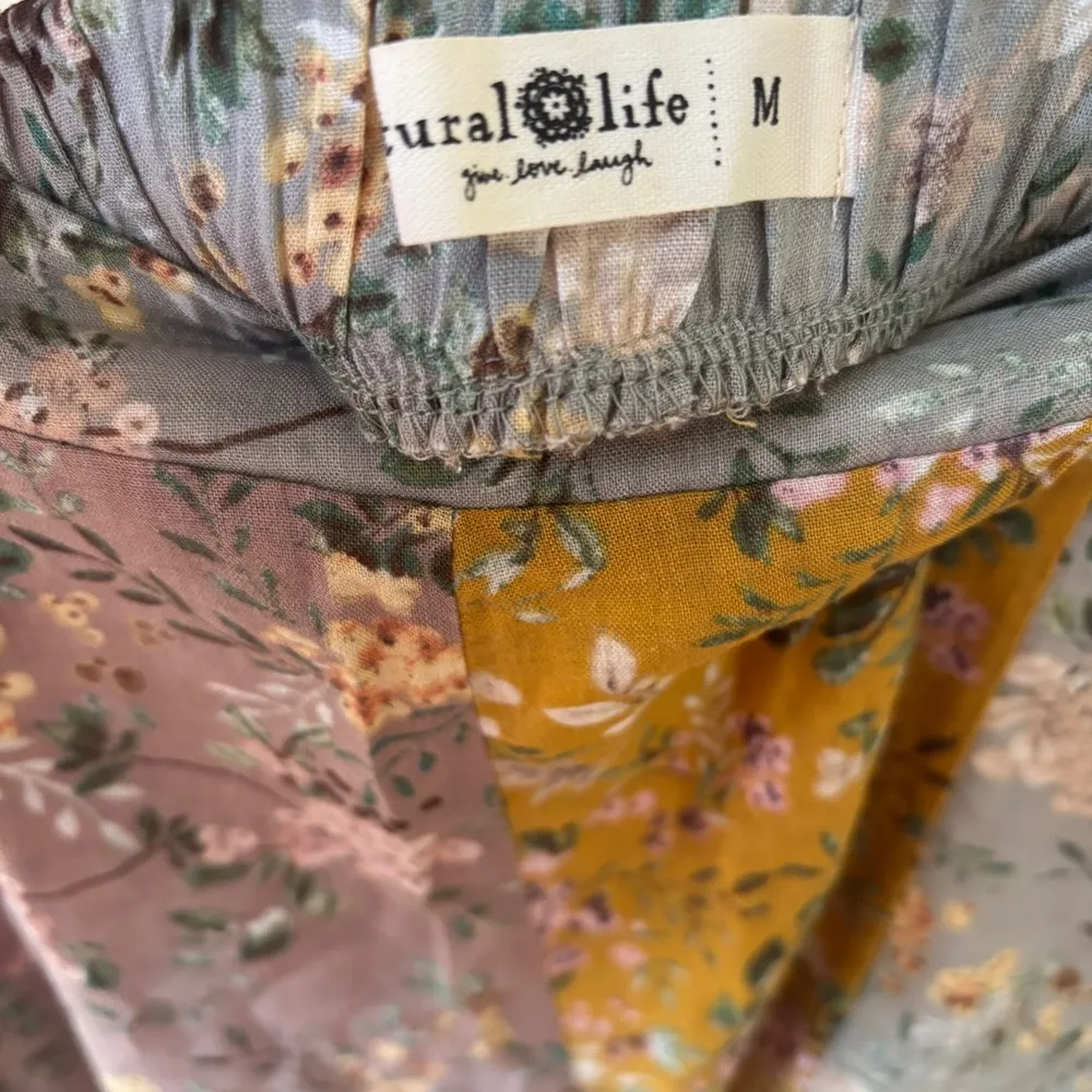 Valentina Skirt Light Blue Floral Mix Mustard Lavende Patchwork Size Medium Knee - Image 11