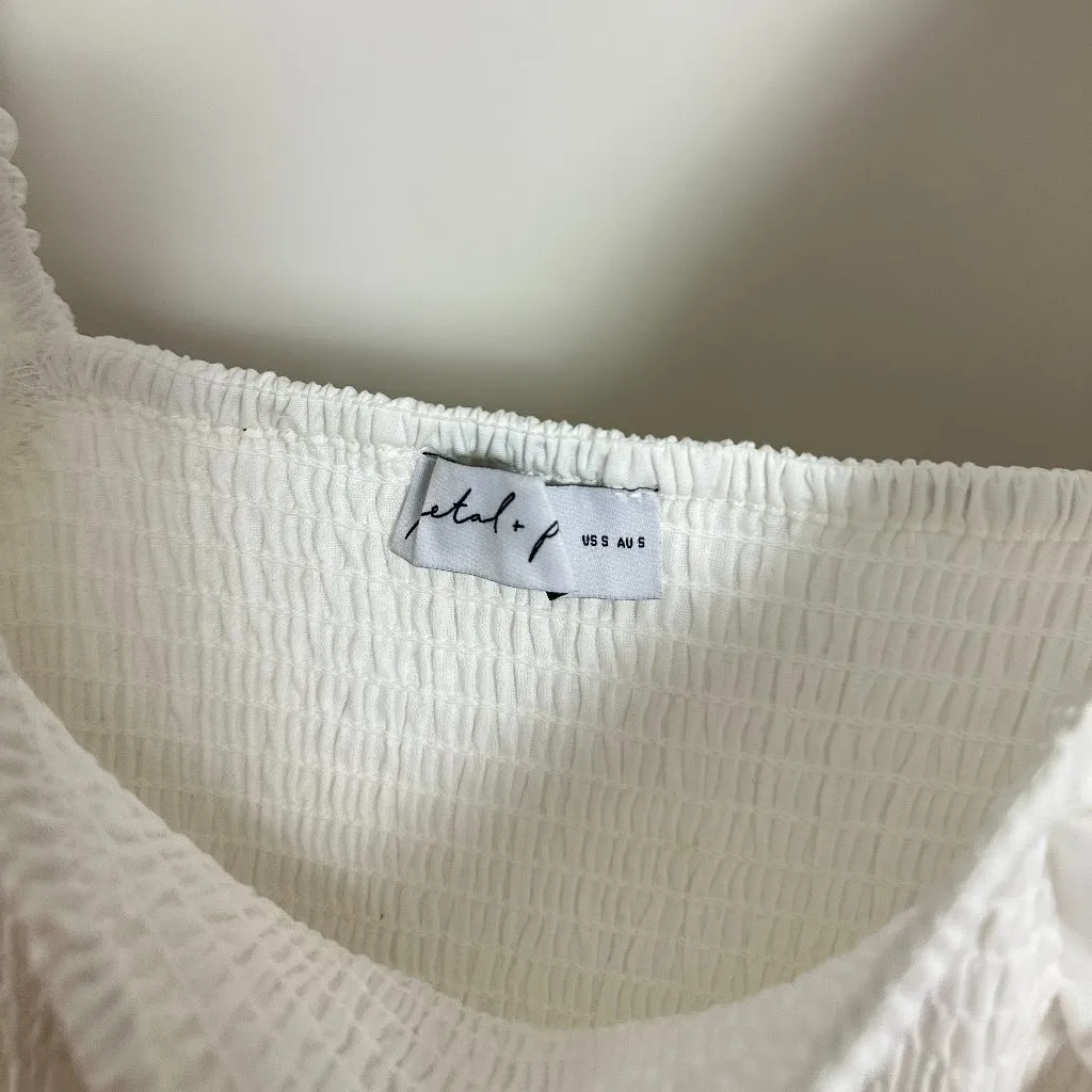 PETAL & PUP Annette Puff Sleeve Midi A-Line Dress in White Size Small - Image 7