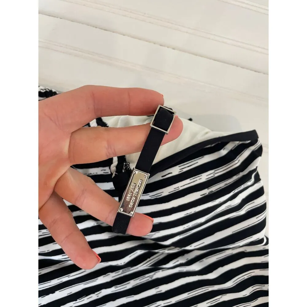 NWOT Michael Kors One Piece Bathing Suit Black & White Stripe Drawstring Side S - Image 2