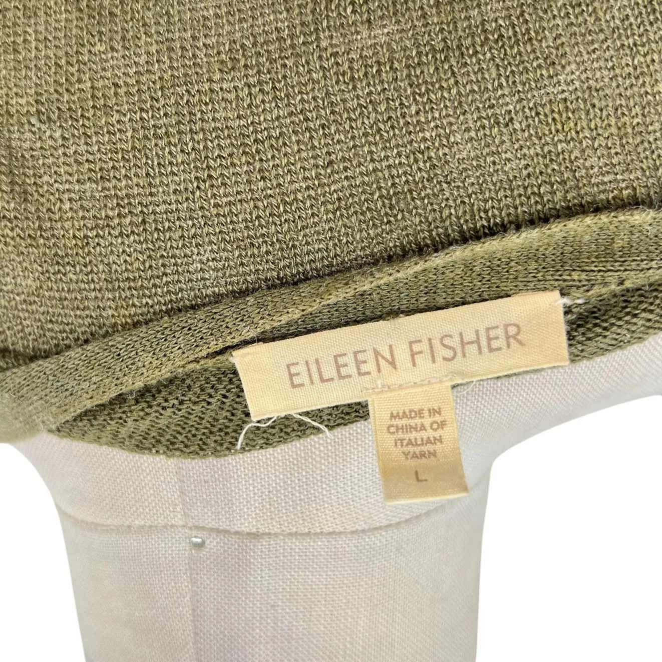 Eileen Fisher Cardigan Sweater Knit Short Sleeve Linen Silk Olive‎ Green Large - Image 7