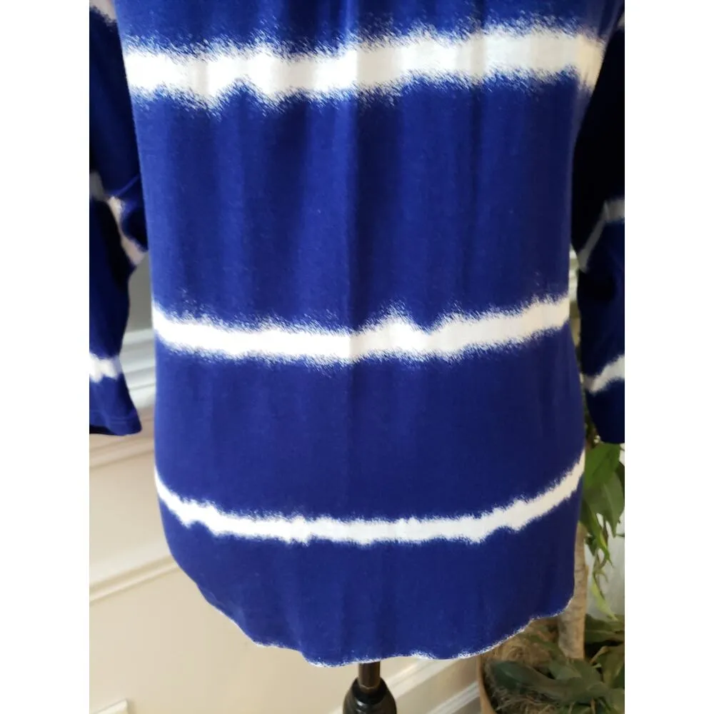 White House Black Market Top Women M Blue White Tie Dye 3 4 Sleeve Stretch - Image 3