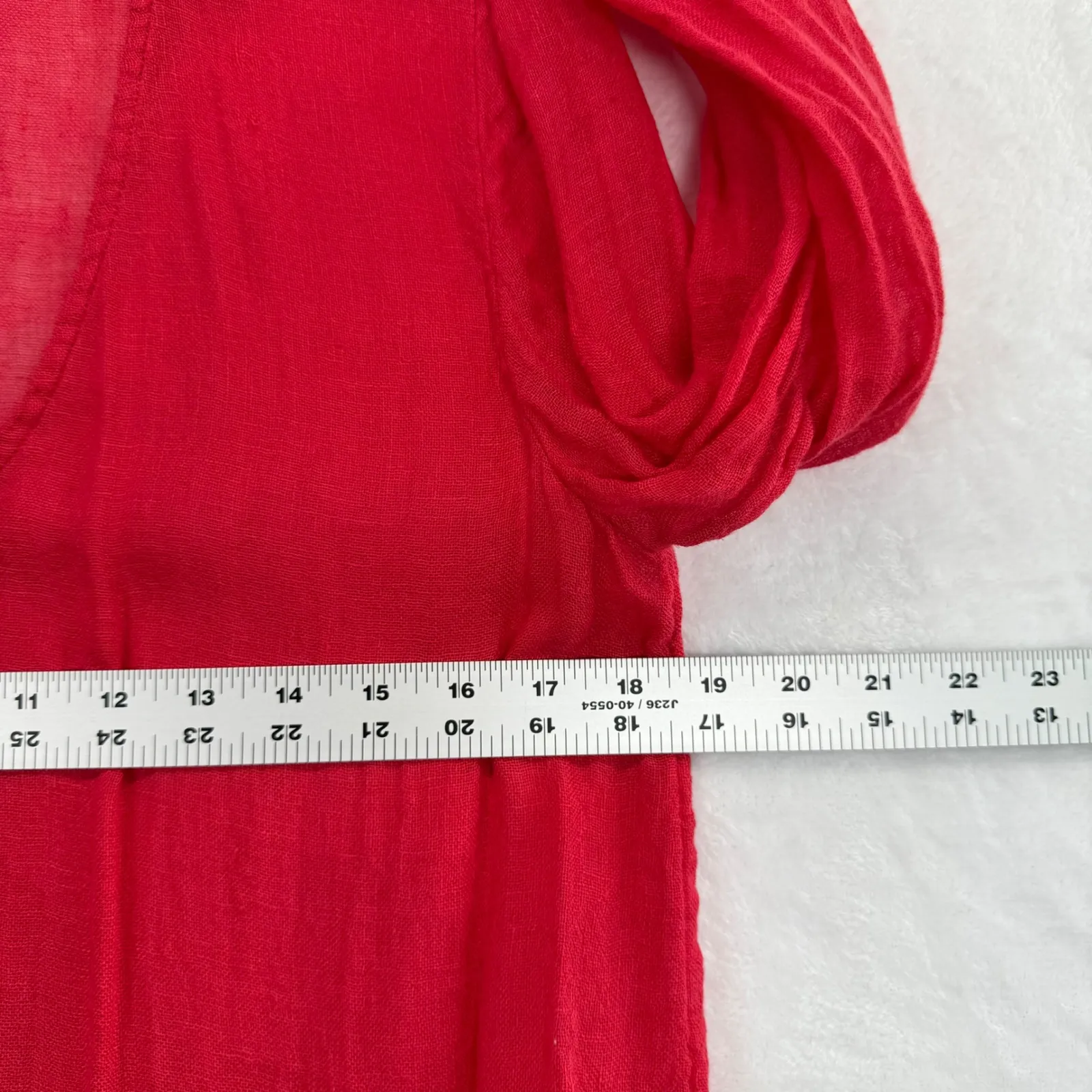 Eileen Fisher Linen Tunic Top V Neck Long Sleeve Red Petite Size‎ PS READ - Image 2