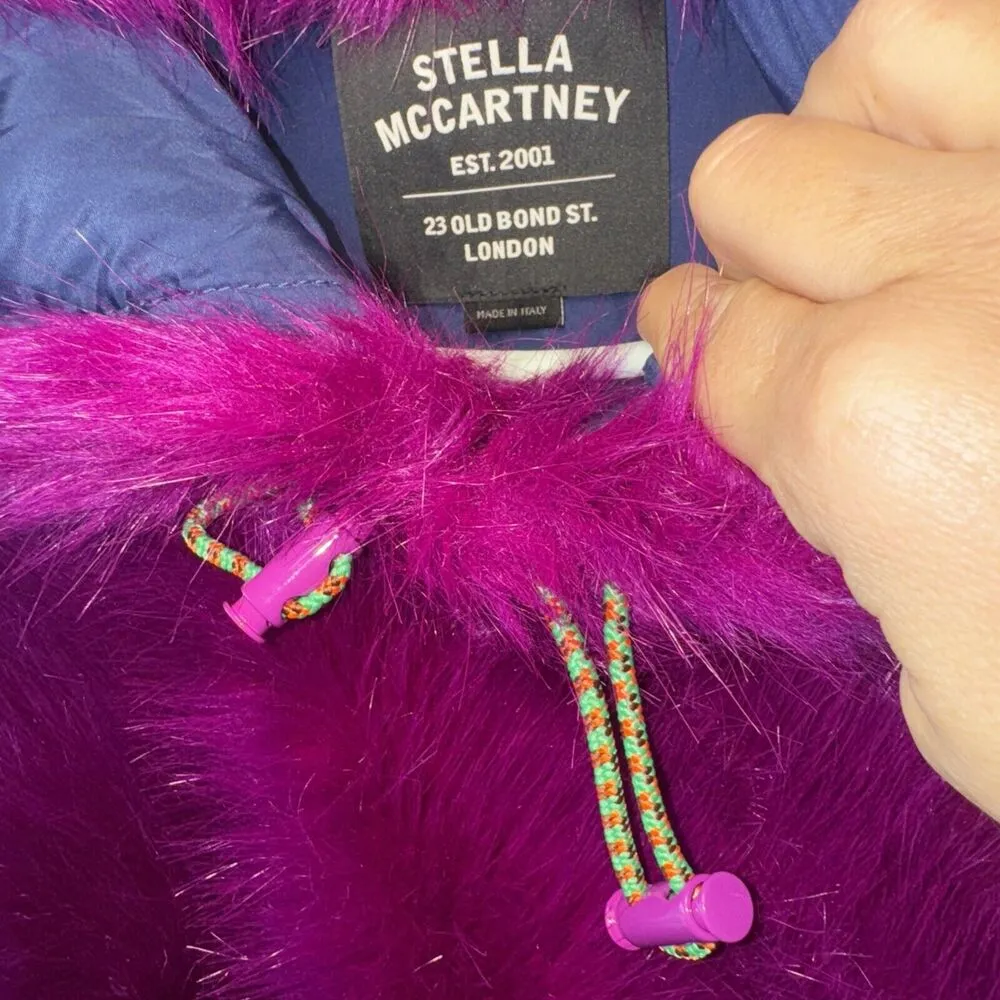 NEW Stella McCartney Adan Purple Faux Fur Pullover Hooded Coat Hoodie Jacket S/M - Image 4